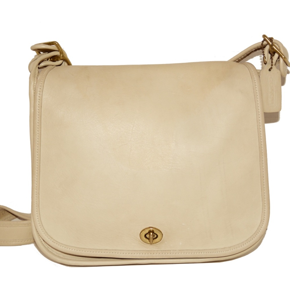 Vintage Y2K Coach Stewardess Bag Beige Leather Messenger Crossbody Purse 9525